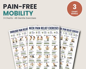 Pain Relief Exercises Bundle | Neck, Shoulder & Back Mobility Poster Set | 48 Gentle Stretches | Printable Physical Therapy Wall Art