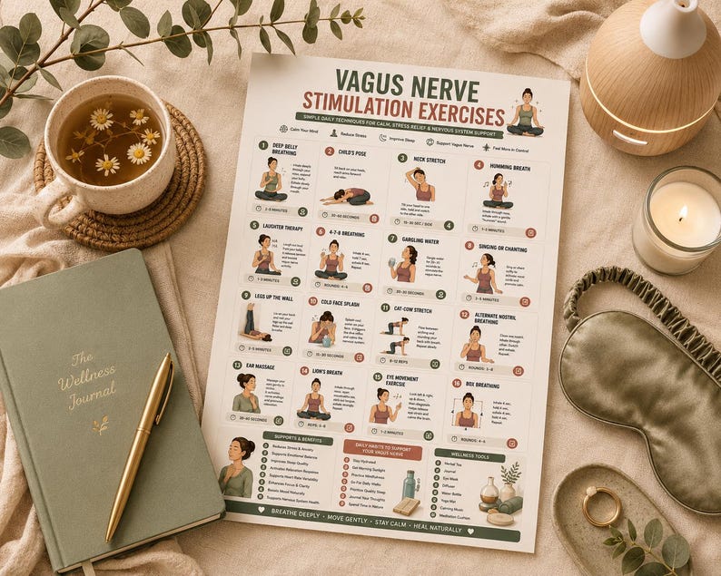 mental health bundle, anxiety relief, vagus nerve poster, nervous system, stress relief, emotional regulation, wellness printable, sleep reset, self care bundle, anxiety poster, mindfulness poster, mental wellness, breathing exercises