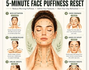 5 Minute Face Puffiness Reset Poster | Facial Lymphatic Drainage Routine | Depuff Face Massage Guide | Gua Sha Skincare  | Digital Download