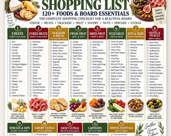 Charcuterie Board Shopping List, 120+ Foods & Essentials Checklist, Cheese Meat Cracker Grocery Guide, Party Entertaining Printable PDF