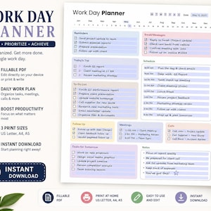 Arbeitstage-Planer | Arbeitstag Organizer|Arbeitszeitplan | Arbeit Aufgabenplaner | To Do Liste|Stündlicher Tagesplaner |Produktivitätsplaner