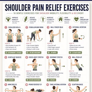 Shoulder Pain Relief Exercises | Rotator Cuff Stretches | Shoulder Impingement Relief Exercise Rehab | Stretches Shoulder Mobility Poster