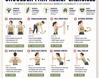 Shoulder Pain Relief Exercises | Rotator Cuff Stretches | Shoulder Impingement Relief Exercise Rehab | Stretches Shoulder Mobility Poster