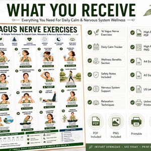 Vagus Nerve Exercises Printable, Breathing and Relaxation Routine, Gentle Movement Exercises, Daily Routine Chart, PDF Poster