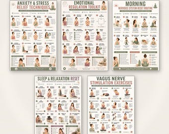 Complete Mental Wellness Bundle 5 Posters | Anxiety Relief, Vagus Nerve, Sleep Reset, Emotional Regulation | Nervous System Printable