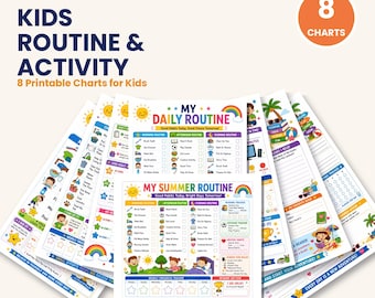 Summer Routine Kit for Kids Printable,Chore Chart, Behavior Chart, Daily Planner, Screen Time Tracker, ADHD Summer Structure System for Kids