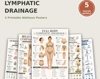 Full Body Lymphatic Drainage Bundle 5 Posters Set, Full Body Lymph Flow Self Massage Guide, Daily Reset Routine, Lymphatic Drainage Massage