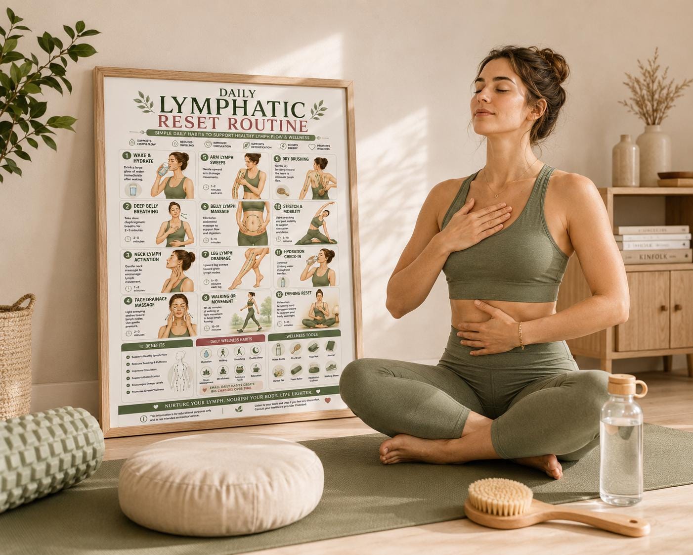 Daily Lymphatic Reset Routine Poster | Lymph Flow Chart | 12 Step
