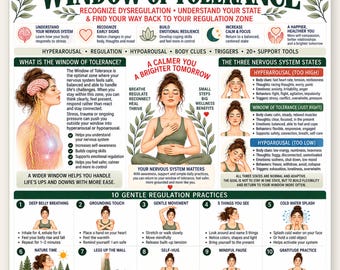 Window of Tolerance Poster, Nervous System Regulation Chart, Dysregulation Coping Tools Printable, Therapy Mental Wellness Self Care PDF