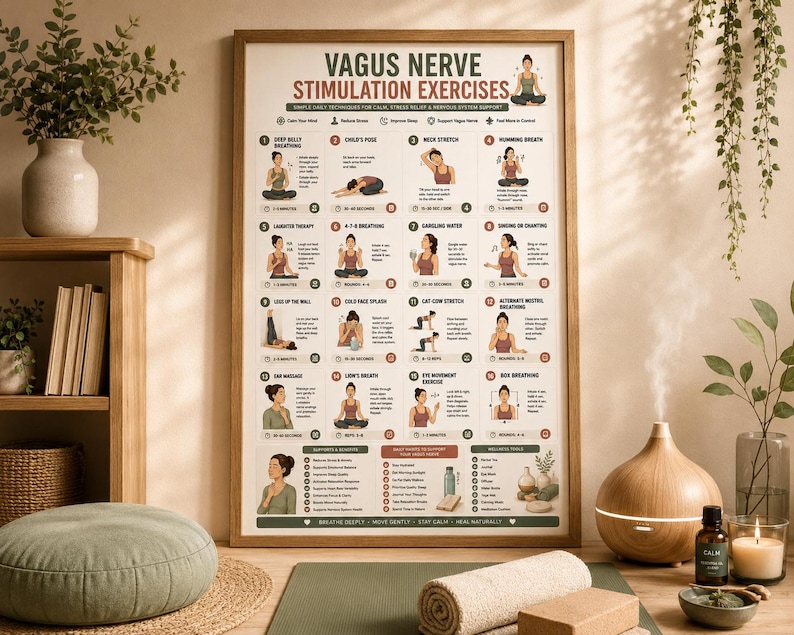 mental health bundle, anxiety relief, vagus nerve poster, nervous system, stress relief, emotional regulation, wellness printable, sleep reset, self care bundle, anxiety poster, mindfulness poster, mental wellness, breathing exercises