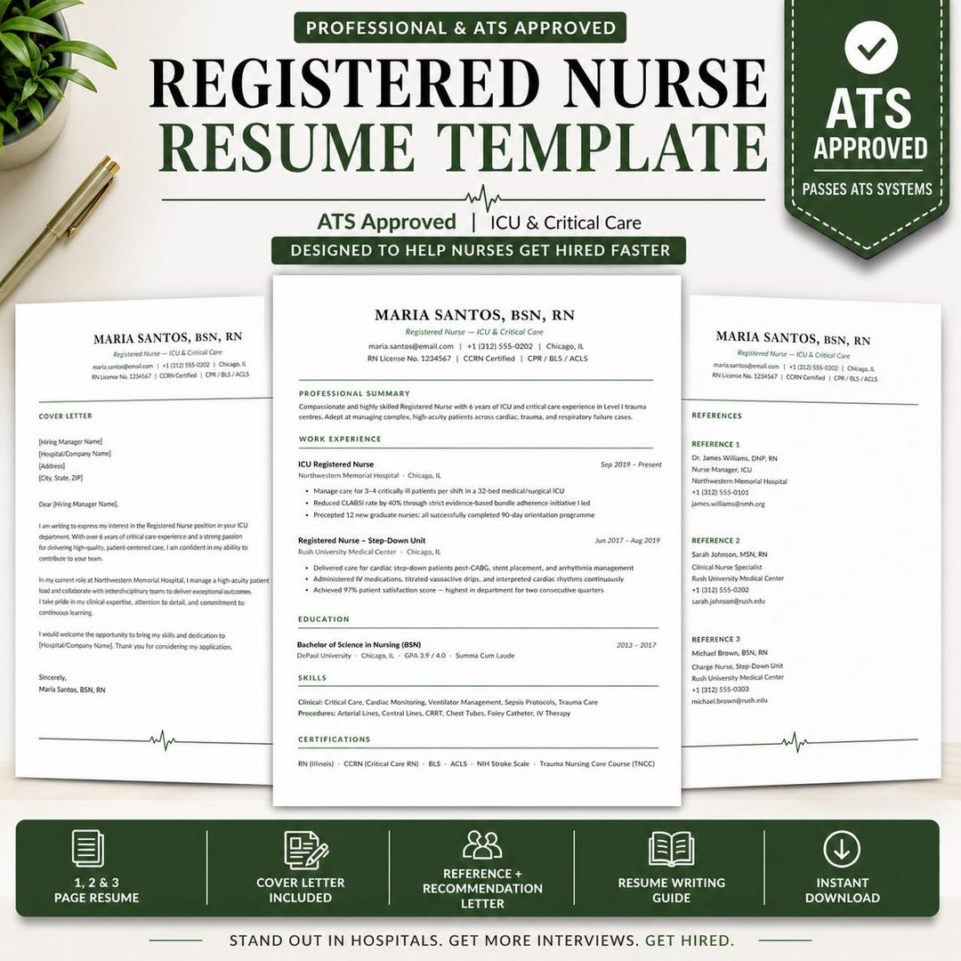 Nursing Resume Template for Google Docs, Word & Pages, Registered Nurse ...