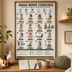 Vagus Nerve Exercises Printable, Breathing and Relaxation Routine, Gentle Movement Exercises, Daily Routine Chart, PDF Poster