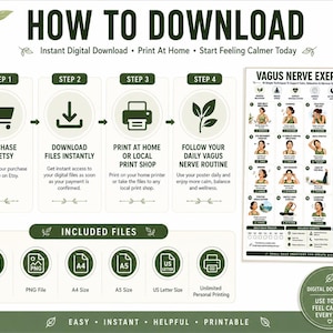 Vagus Nerve Exercises Printable, Breathing and Relaxation Routine, Gentle Movement Exercises, Daily Routine Chart, PDF Poster