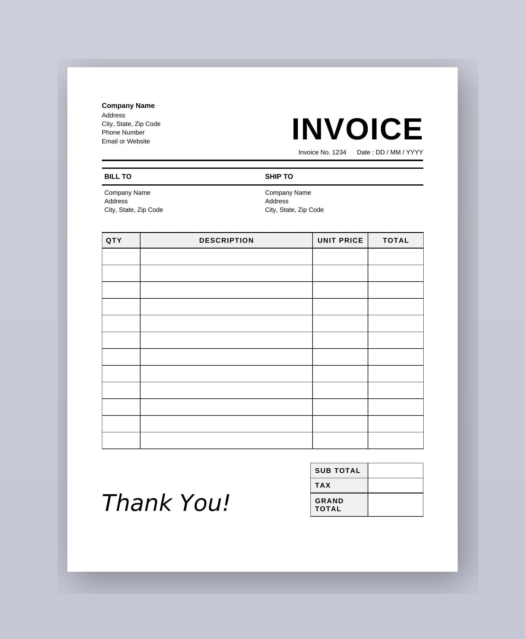 Editable Invoice Template: Printable Microsoft Word Invoice + Excel (A4 ...