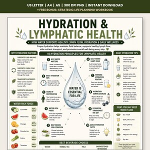 Hydrering Helkropps lymfdränage Hälsoguide för kvinnor, Dagligt vattenintagsprogram, Vätskeschema mot svullnader, Wellness Kitchen PDF