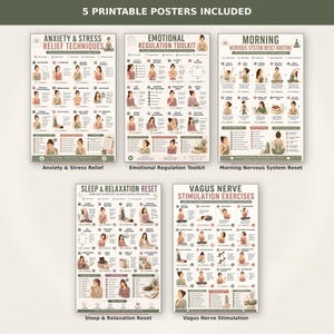 mental health bundle, anxiety relief, vagus nerve poster, nervous system, stress relief, emotional regulation, wellness printable, sleep reset, self care bundle, anxiety poster, mindfulness poster, mental wellness, breathing exercises