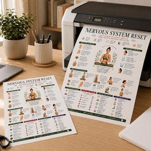 Nervous System Reset Printable, Somatic Techniques Poster for Stress Relief Anxiety, Vagus Nerve & Grounding Guide, A4 US Letter PDF