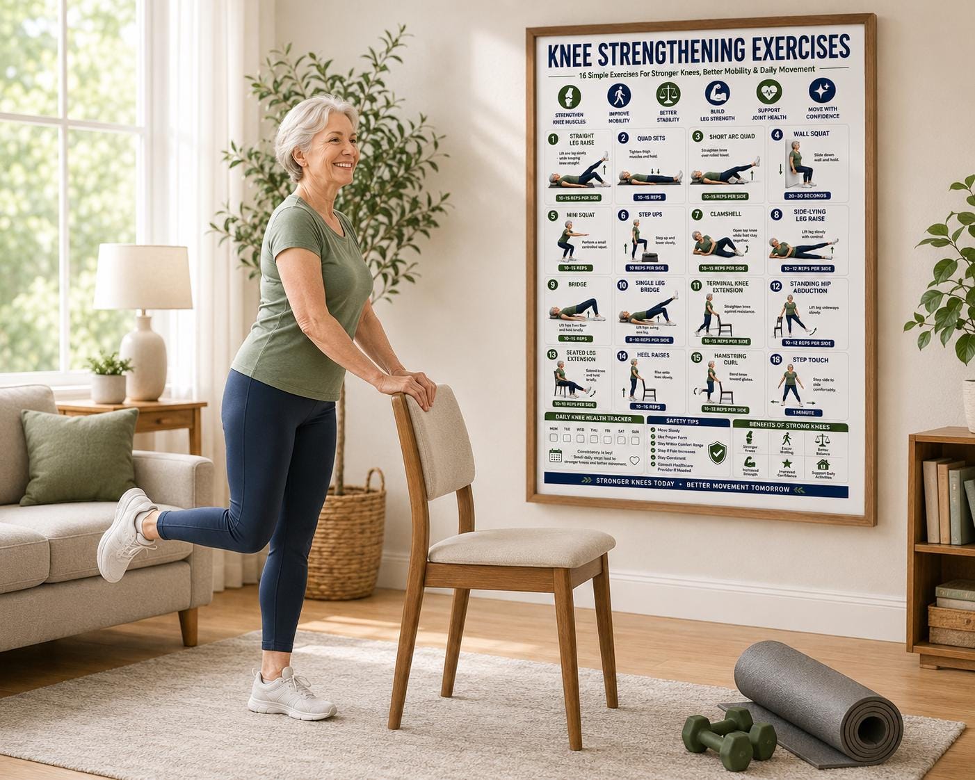 Knee Strengthening Exercises Printable Chart | 16 Gentle Movements for ...