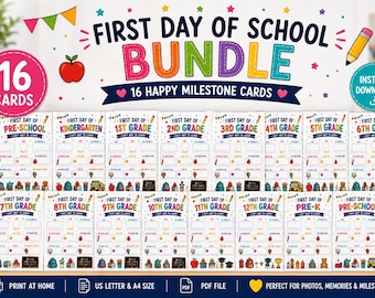 First Day of School Sign Bundle | 16 Printable Signs Pre-K to 12th Grade | Back to School Photo Prop | First Day Interview Sign Printable