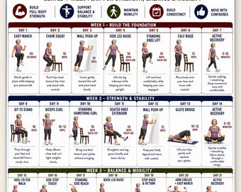 28 Day Fitness Challenge for Women Over 50 Printable, Gentle 4 Week Workout Plan, Strength Balance & Mobility, Senior Exercise Chart PDF