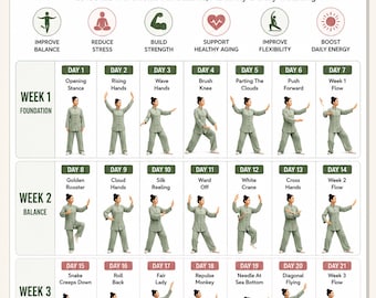 28 Day Tai Chi Challenge Printable Chart, 4 Week Tai Chi Program for All Levels, Gentle Daily Movement Routine PDF, Tai Chi Workout Poster
