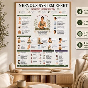 Nervous System Reset Printable, Somatic Techniques Poster for Stress Relief Anxiety, Vagus Nerve & Grounding Guide, A4 US Letter PDF