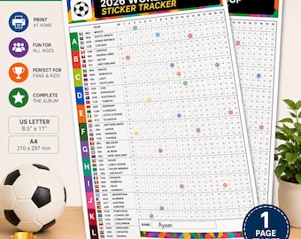 Lista de seguimiento de cromos del Mundial 2026 para imprimir / Lista de verificación del álbum de cromos de fútbol / Todos los 48 equipos de los grupos A-L / Descarga instantánea