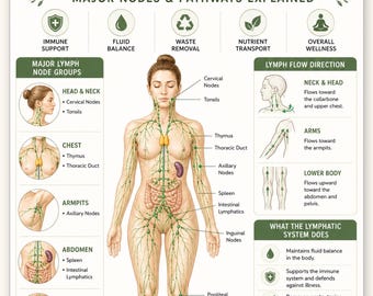 Lymphatic System Map Poster Printable | Major Lymph Nodes & Pathways Chart | Lymph Flow Direction Anatomy Wall Art | Instant Download