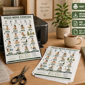Vagus Nerve Exercises Printable, Breathing and Relaxation Routine, Gentle Movement Exercises, Daily Routine Chart, PDF Poster