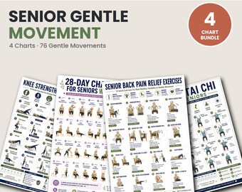 Senior Gentle Movement Bundle | Chair Yoga, Chair Tai Chi, Back Pain Relief & Knee Strengthening | 4 Printable Senior Exercise Posters