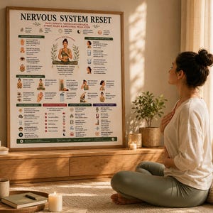 Nervous System Reset Printable, Somatic Techniques Poster for Stress Relief Anxiety, Vagus Nerve & Grounding Guide, A4 US Letter PDF