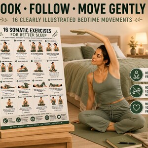 16 Somatic Exercises for Better Sleep | Bedtime Wind-Down Routine Printable | Gentle Mindful Movement Guide | Sleep & Relaxation Wall Art