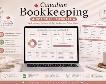 Canadian bookkeeping for small business bo, Canadian Bookkeeping and tax deduction Spreadsheet, Canadian Bookkeeping t5