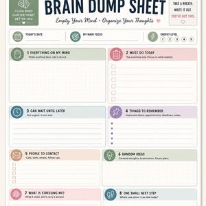 Brain Dump Sheet zum Ausdrucken | ADHS Mentales Durcheinander | Überwältigen Sie Angst Burnout Organizer | Neurodianer Buchplan | Sofort Download