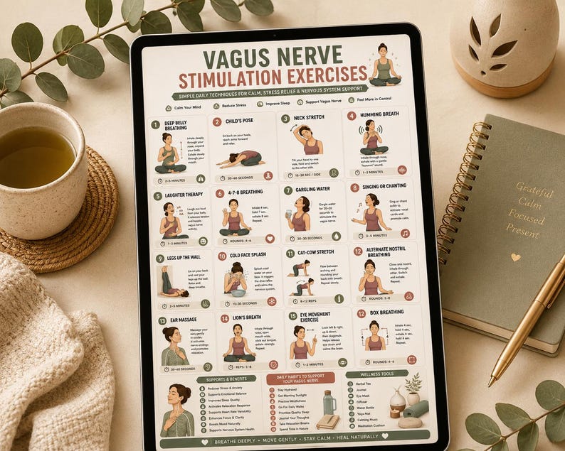 mental health bundle, anxiety relief, vagus nerve poster, nervous system, stress relief, emotional regulation, wellness printable, sleep reset, self care bundle, anxiety poster, mindfulness poster, mental wellness, breathing exercises