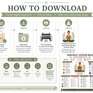 Nervous System Reset Printable, Somatic Techniques Poster for Stress Relief Anxiety, Vagus Nerve & Grounding Guide, A4 US Letter PDF