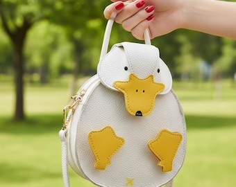 Torebka typu crossbody z motywem kaczki z kreskówki – wiosenne wyjścia na ramię – 17 x 24 cm, biała