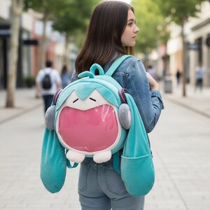 Plush backpack combining cute anime bag style and cosplay backpack function