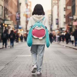 Soft miku plush styled as a plush backpack and anime gift