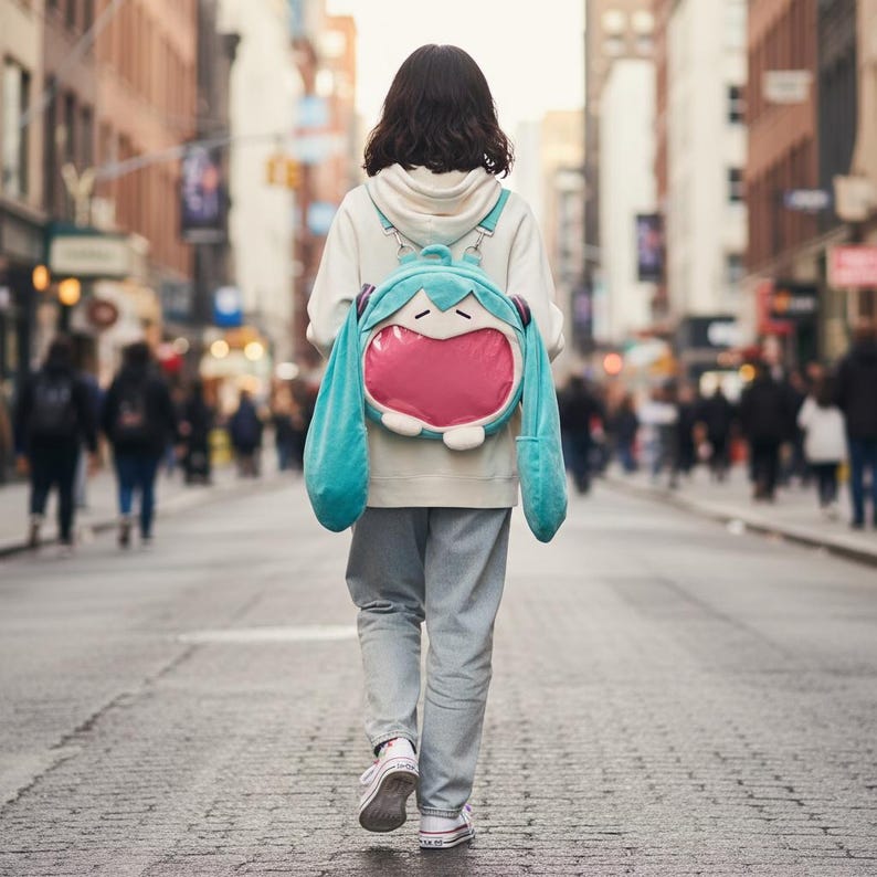 Soft miku plush styled as a plush backpack and anime gift