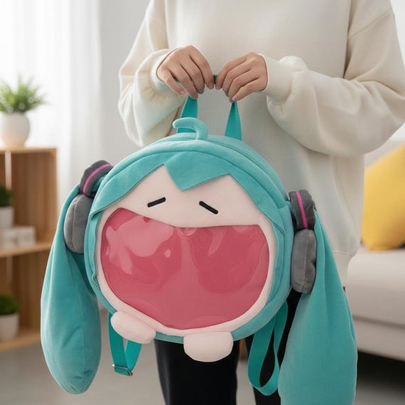 Hatsune Miku Plush Backpack - Kawaii anime bag, Adjustable Straps