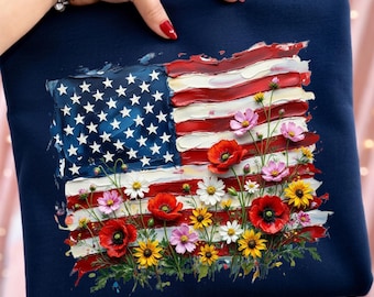 American Flag Floral PNG SVG, 4th of July Wildflower Design, Patriotic Flowers Printable, USA Flag Sublimation, Cricut Cut File