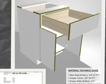 CNC files,  Base cabinet 24x24x34.5" DXF Files _ Parts, polyboard report, 3d render, wood-working
