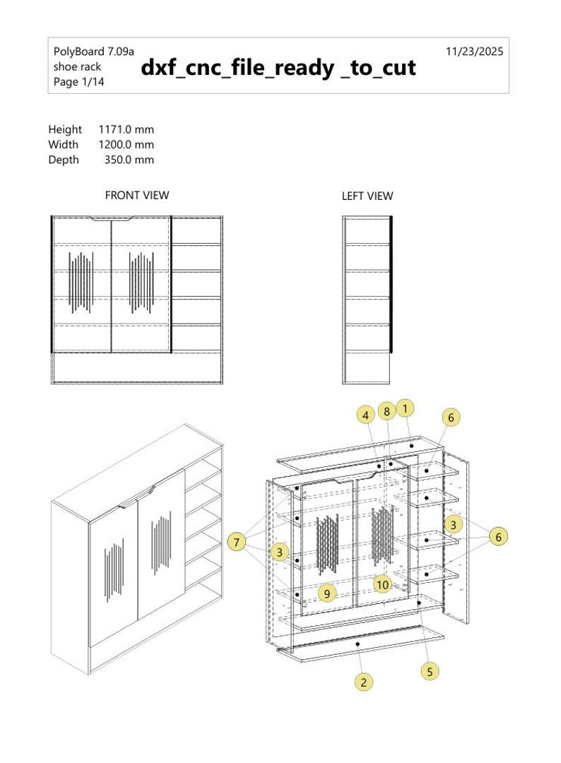 CNC Shoe Rack Files – DXF Parts + Nested Sheets, Polyboard PDF Report ...