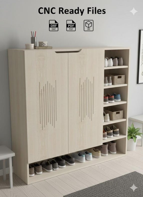 CNC files, DXF parts, Entryway Storage Plan, Compact Shoe Rack