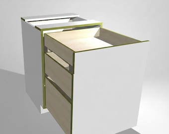 CNC Kitchen Base Drawer 24x24x34.5" DXF Files _ Parts, polyboard report, 3d render, cnc router