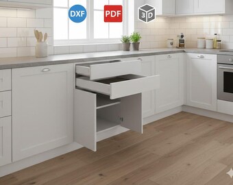 CNC files, Base cabinet with 2 doors, 2 drawers, 600x600x870mm, DXF Files Parts