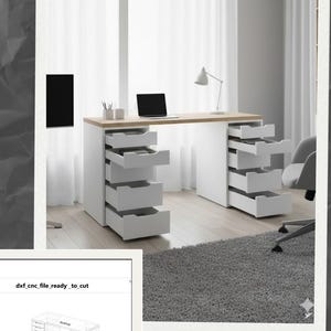 Pliki DXF biurek CNC w płaskim opakowaniu – polyboard report_pdf-3d render, Plan mebli do biura domowego