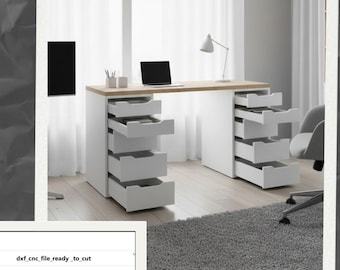 Pliki DXF biurek CNC w płaskim opakowaniu – polyboard report_pdf-3d render, Plan mebli do biura domowego