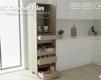 cnc files kichen High cabinet w 4 doors-5 drawers 30x24x80", dxf parts, wood-working